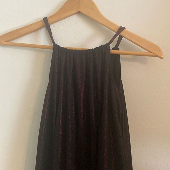 Vintage 90s Y2K Windsor Deep Red Black Mesh Overlay Side Slit Halter Maxi Dress - Picture 3 of 10